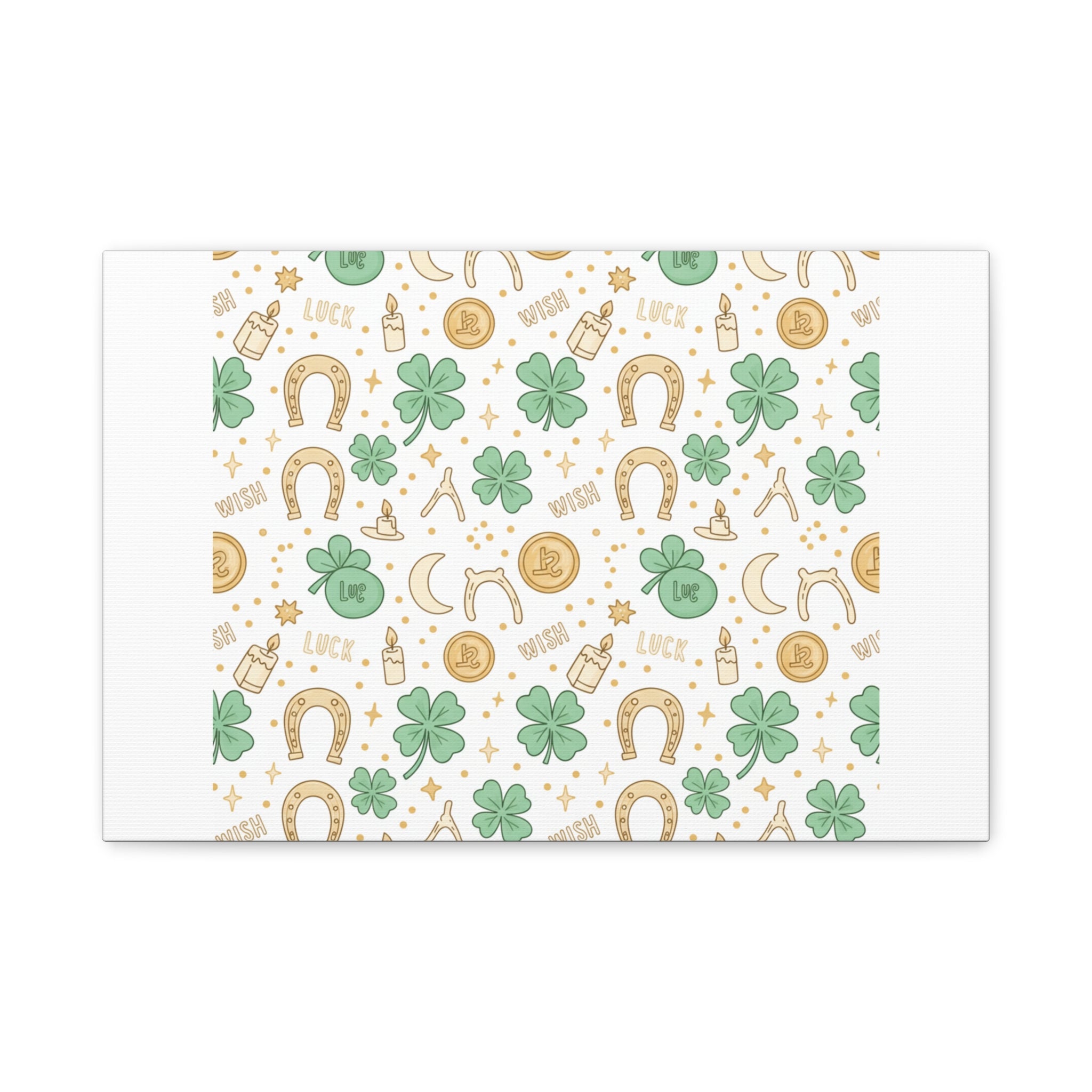 Lucky Charm Sticker Pattern Canvas, Mint Gold Talisman Print