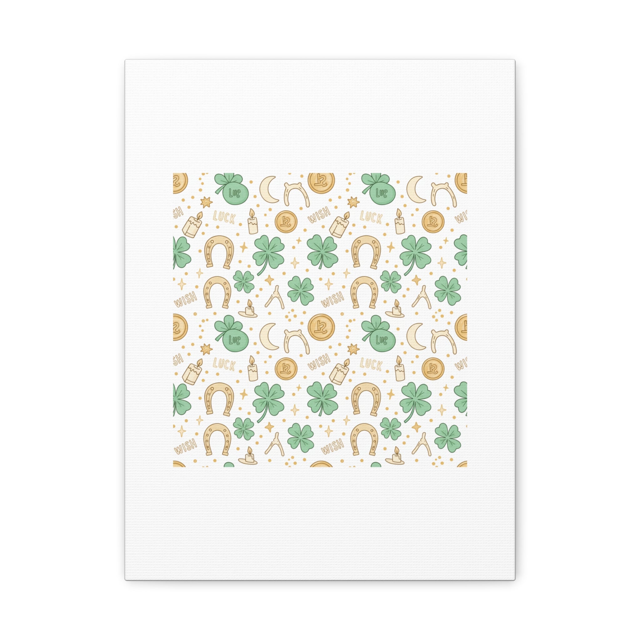 Lucky Charm Sticker Pattern Canvas, Mint Gold Talisman Print